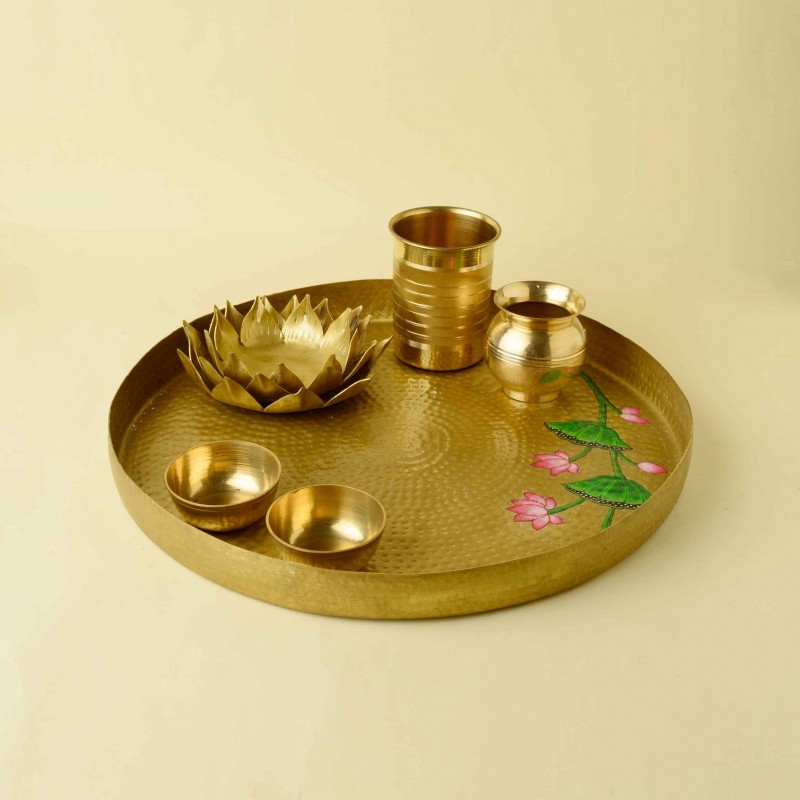 Royal Hand-Painted Pure Brass Thaali Set of 6