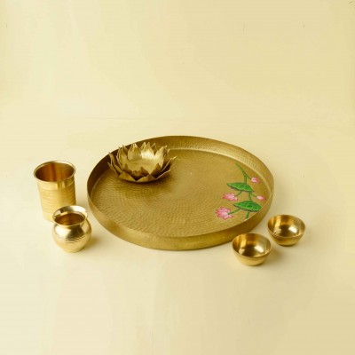 Royal Hand-Painted Pure Brass Thaali Set of 6