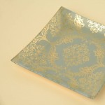 Delicate Gold Inlay Glass Plates (Blue)-Set of 4