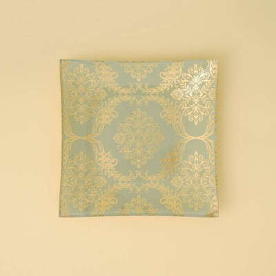 Delicate Gold Inlay Glass Plates (Blue)-Set of 4