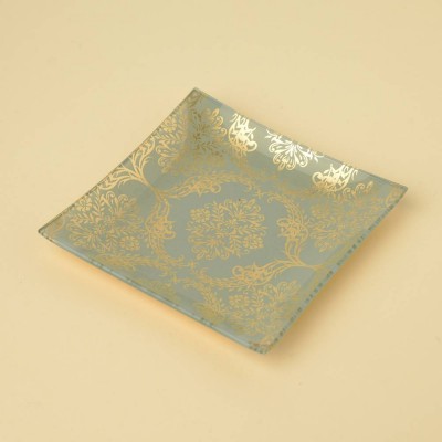 Delicate Gold Inlay Glass Plates (Blue)-Set of 4