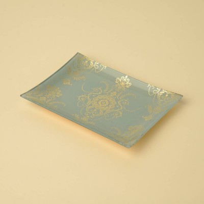 Delicate Gold Inlay Glass Platter (Blue)