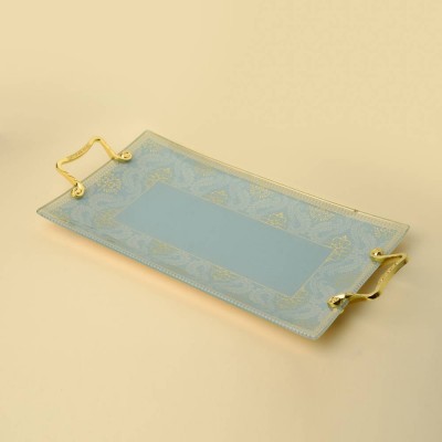 Delicate Gold Inlay Glass Tray (Blue)