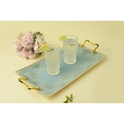 Delicate Gold Inlay Glass Tray (Blue)