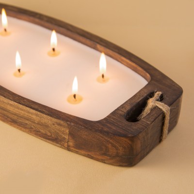 Natural Finish Tray Candle - Wood