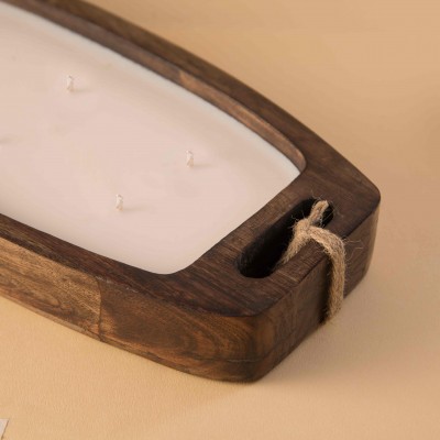 Natural Finish Tray Candle - Wood