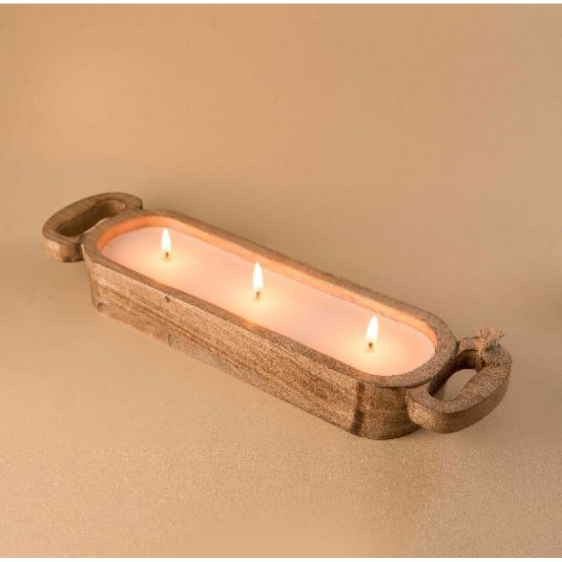 Natural Finish Tray Candle - Wood