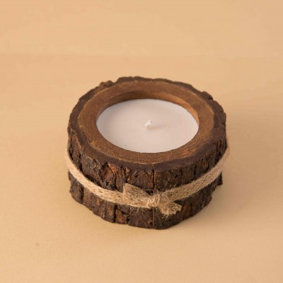 Rustic Bark Candle - Wood