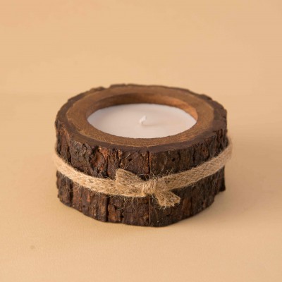 Rustic Bark Candle - Wood