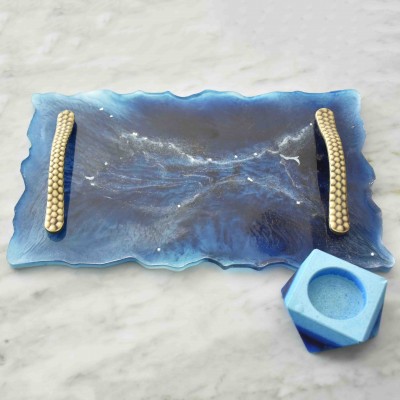 Resin Tray with Handles Blue