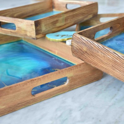 Resin Wood Trays Bliss (Set of 4)