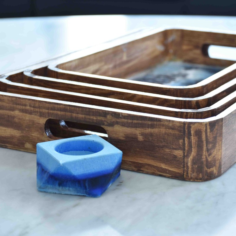 Resin Wood Trays Sea (Set of 4)