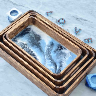 Resin Wood Trays Sea (Set of 4)