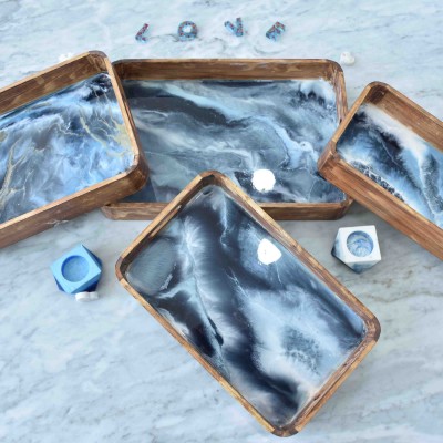 Resin Wood Trays Sea (Set of 4)