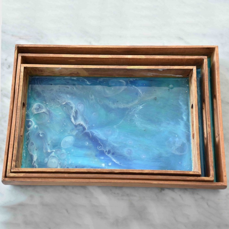 Resin Wood Trays (Set of 3)